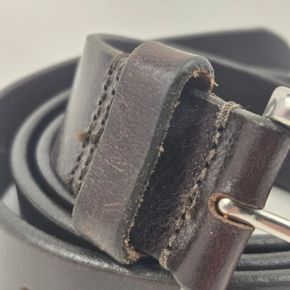 Genuine Leather Belt XL Dark Brown Made in USA Silver Tone Buckle Mens XL